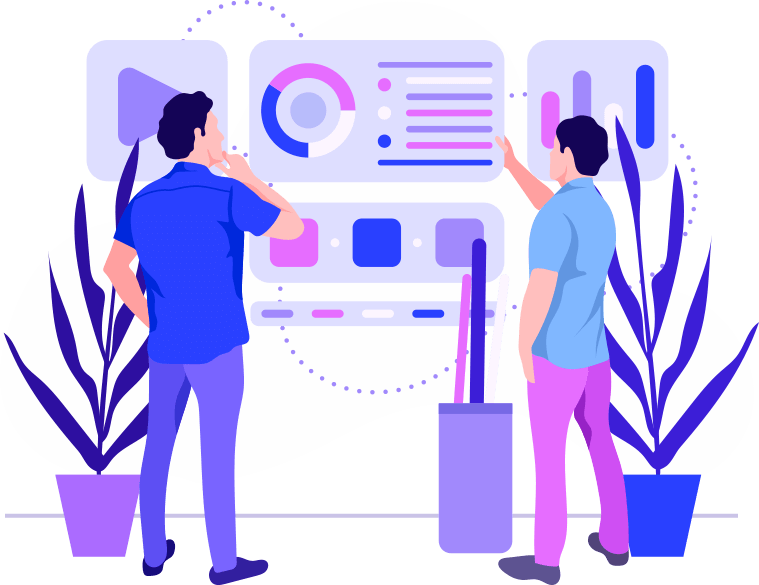 Team looking at stats in CRM. 